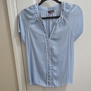 Vince Camuto Blue Puff Sleeve Ruched Blouse